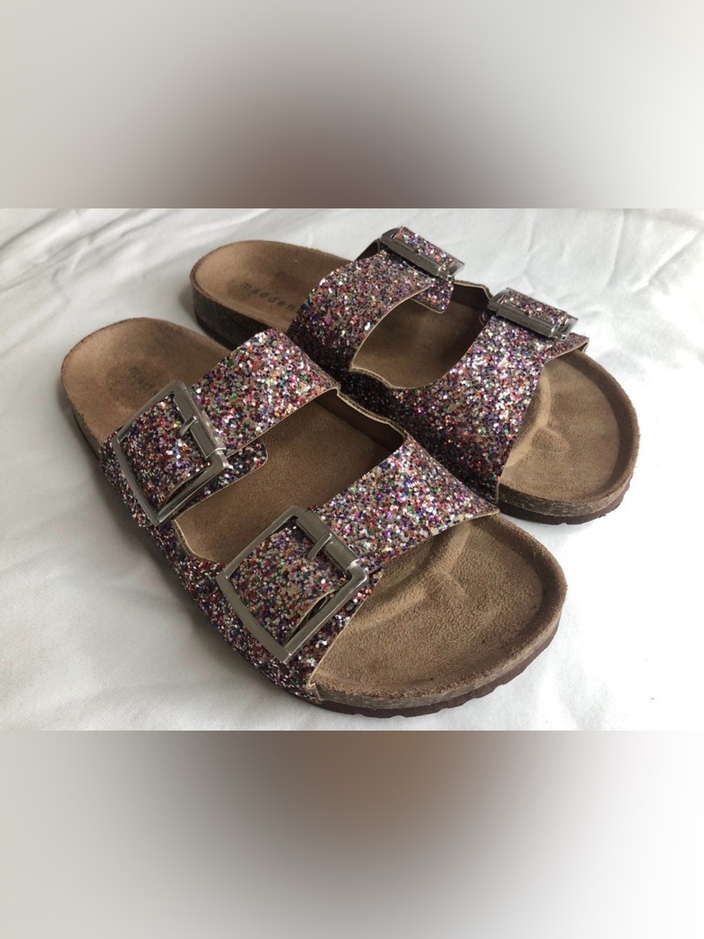 Madden Girl Please-G Sandals Multi Color Sparkle Glitter, Size 7
